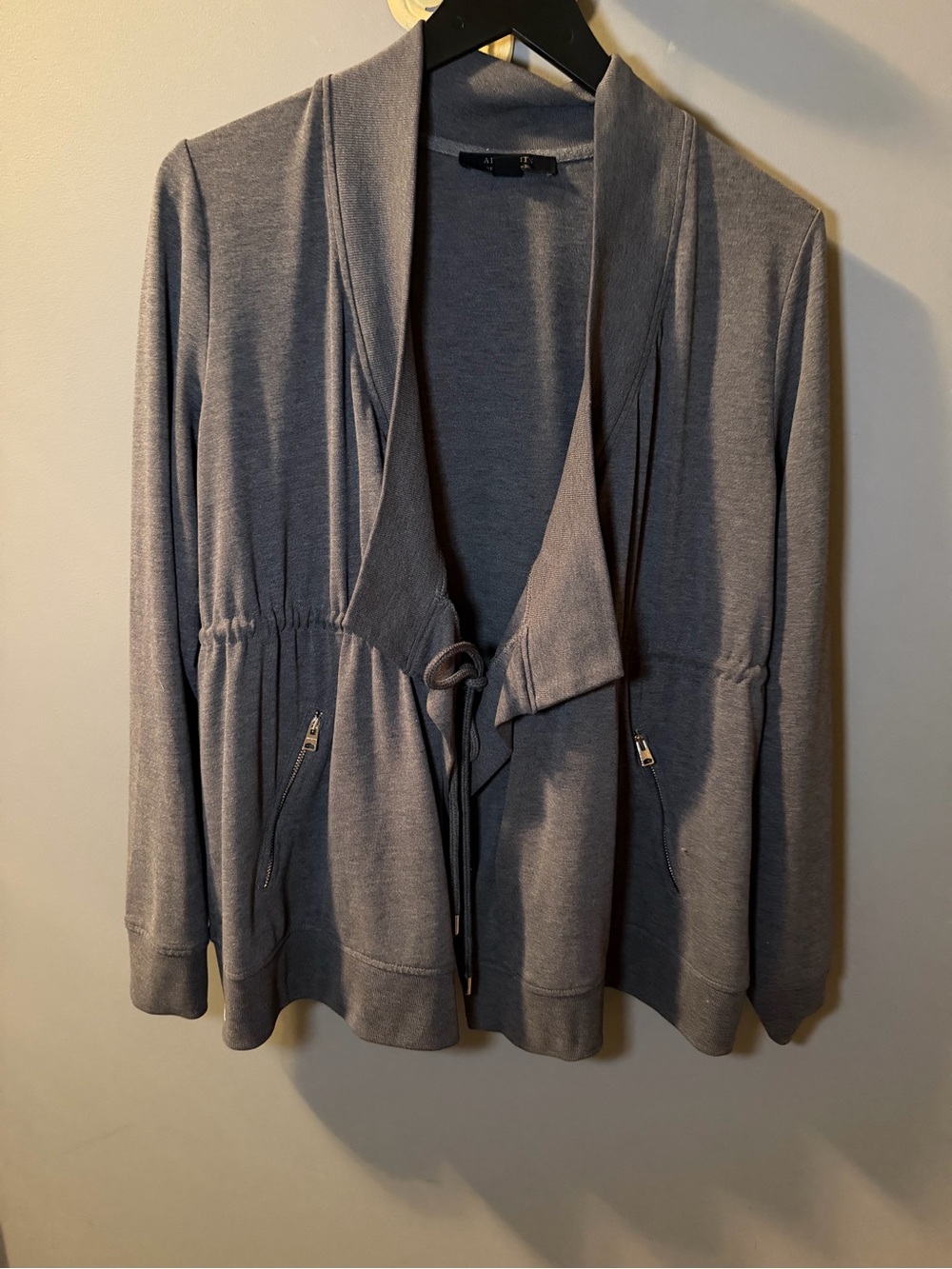 All Saints Gray Open-Front Drawstring Cardigan